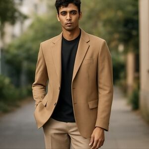 Vintage 100% wool classic academia tan neutral sport coat sz 46L